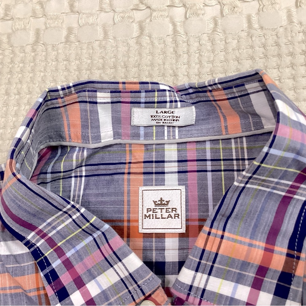 Mens Peter Millar Multicolor Plaid Long Sleeve Button Up Shirt Large